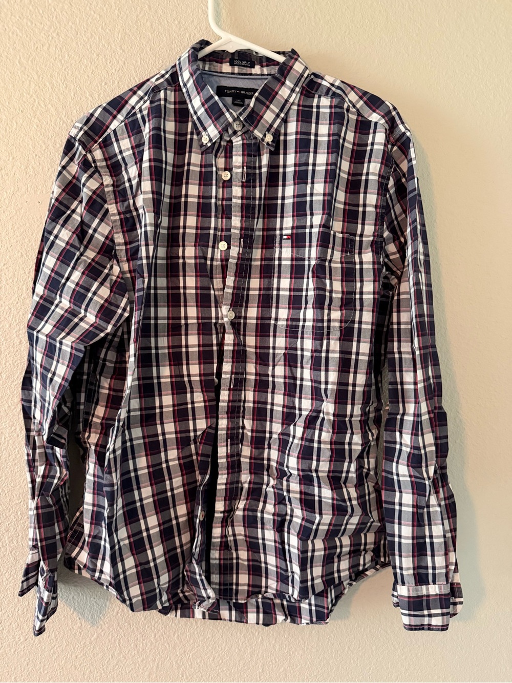 Tommy Hilfiger Men’s Navy, White & Red Plaid Button-Down Shirt